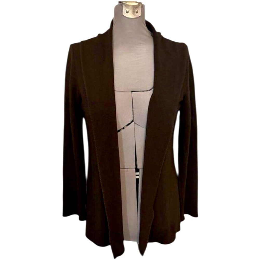 Eileen Fisher Wool Viscose Waterfall Cardigan Size Small Drape Front 27” Length